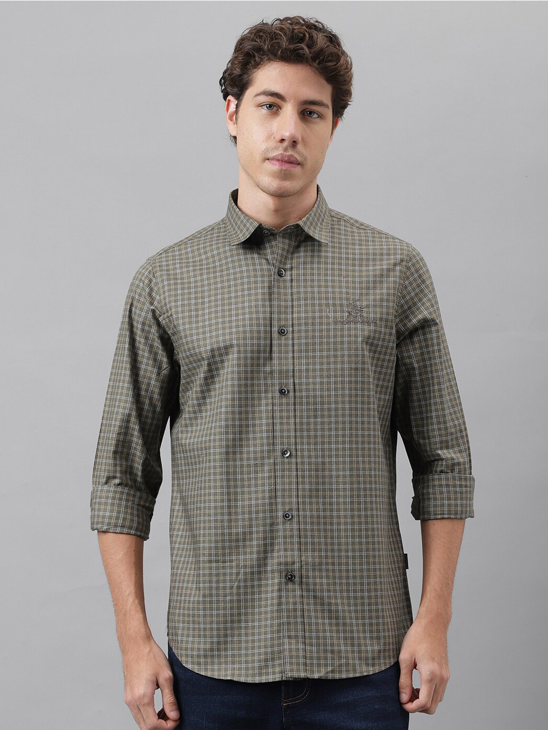 

Beverly Hills Polo Club Other Checks Tailored Fit Cotton Casual Shirt, Green