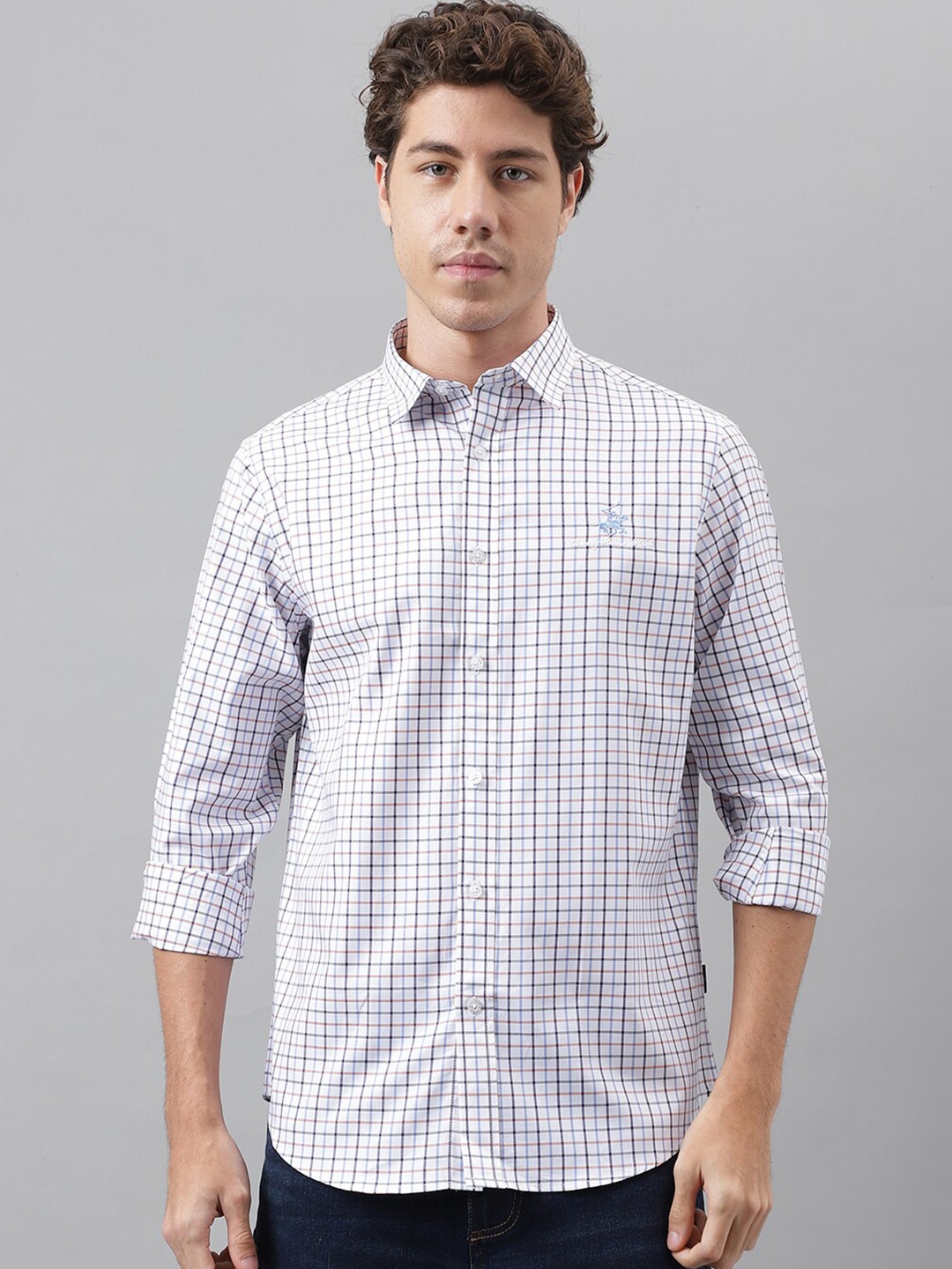 

Beverly Hills Polo Club Grid Tattersall Checks Spread Collar Pure Cotton Casual Shirt, Multi