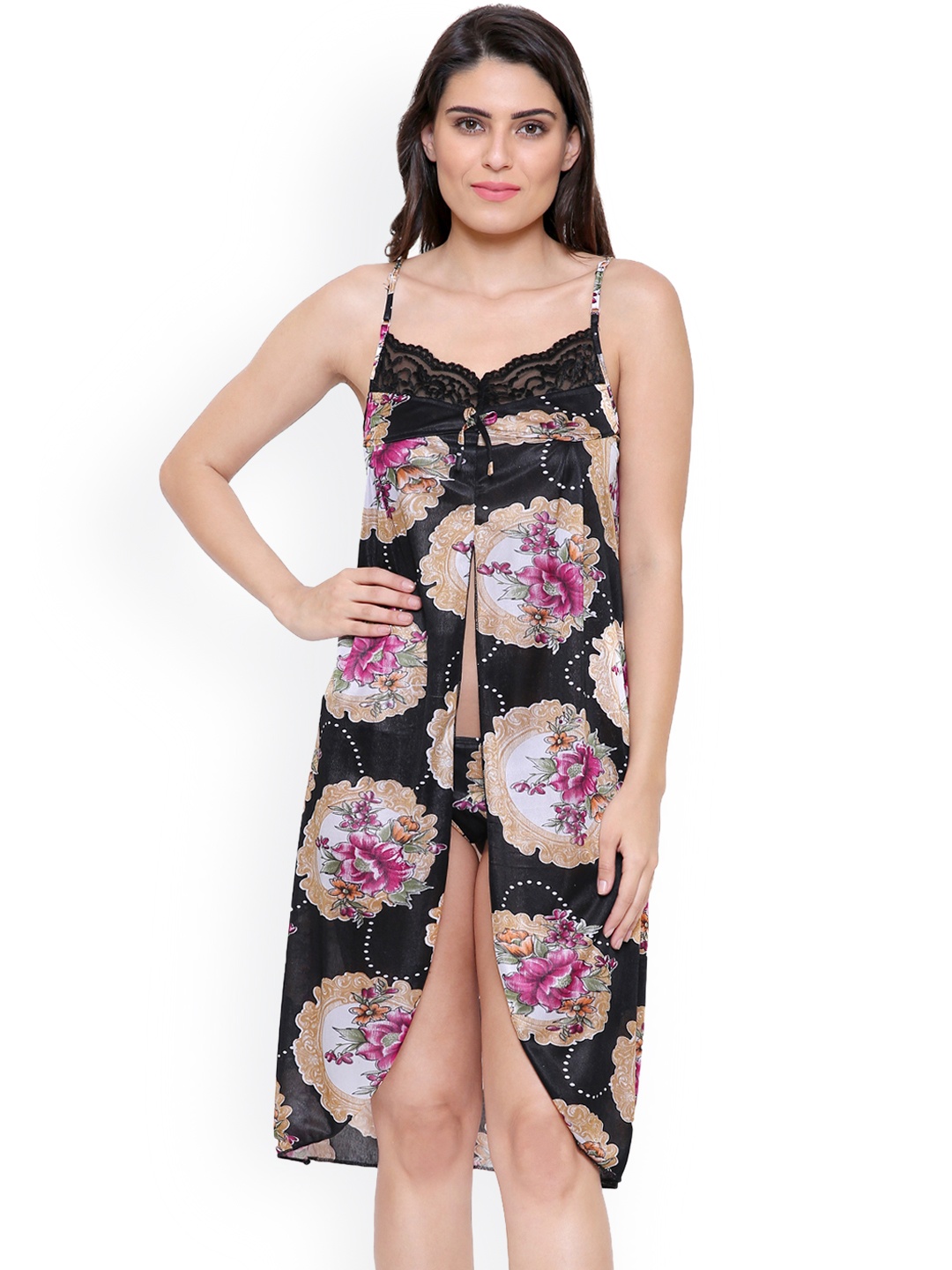 

Secret Wish Black & Magenta Printed Baby Doll BD-E108-479