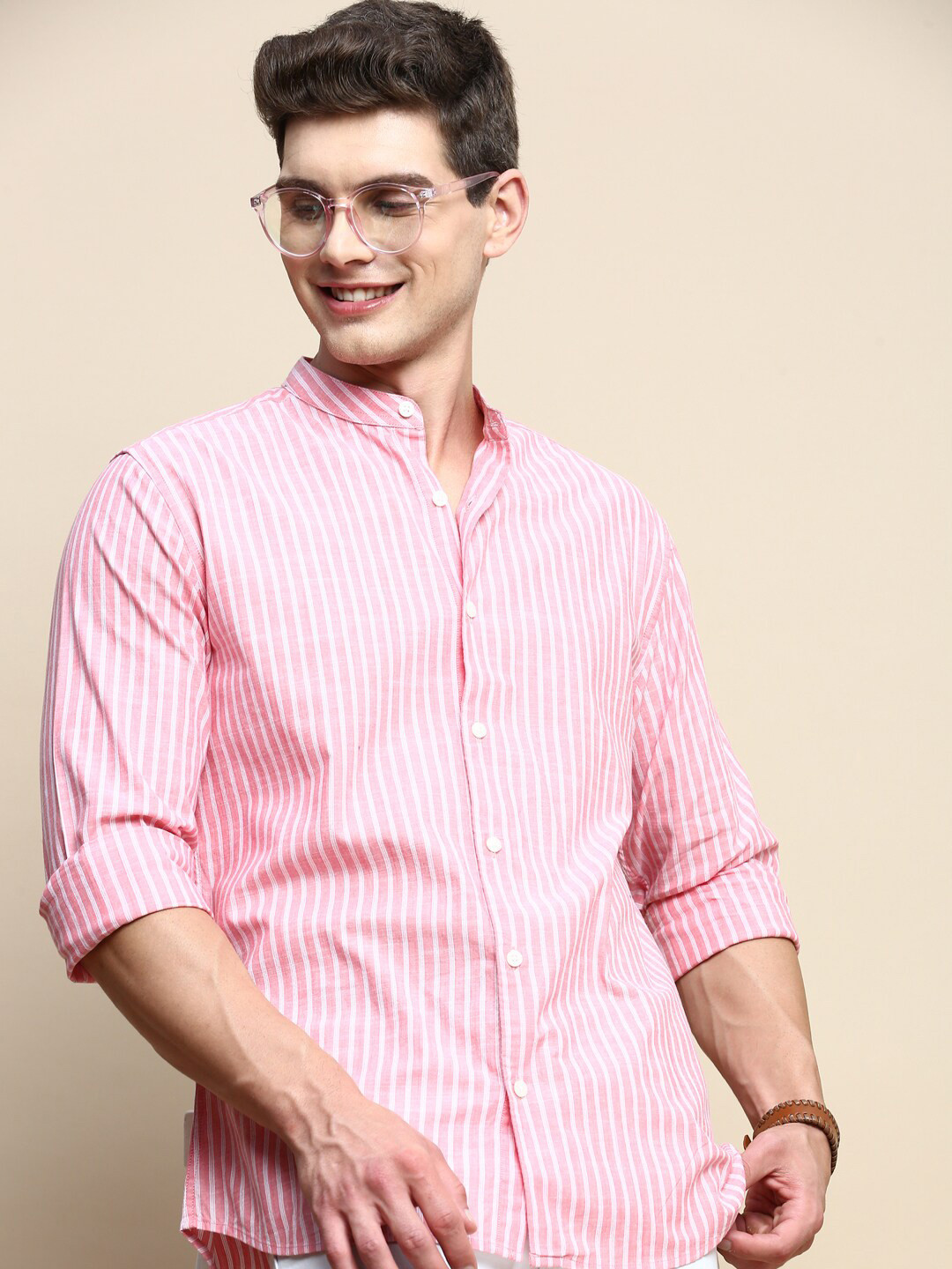 

INVICTUS Slim Fit Striped Cotton Casual Shirt, Pink