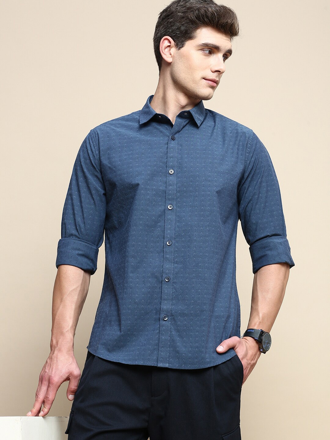 

INVICTUS Sport Slim Fit Micro Ditsy Printed Cotton Casual Shirt, Teal