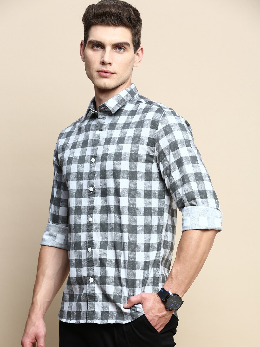 

INVICTUS Sport Slim Fit Checked Cotton Casual Shirt, Grey