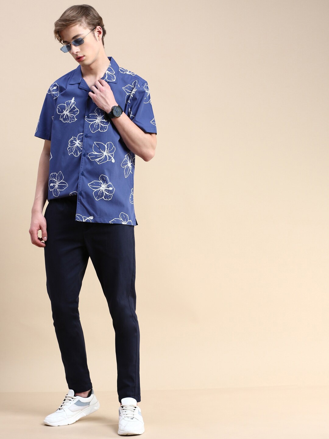 

INVICTUS Club Slim Fit Floral Printed Cotton Casual Shirt, Blue