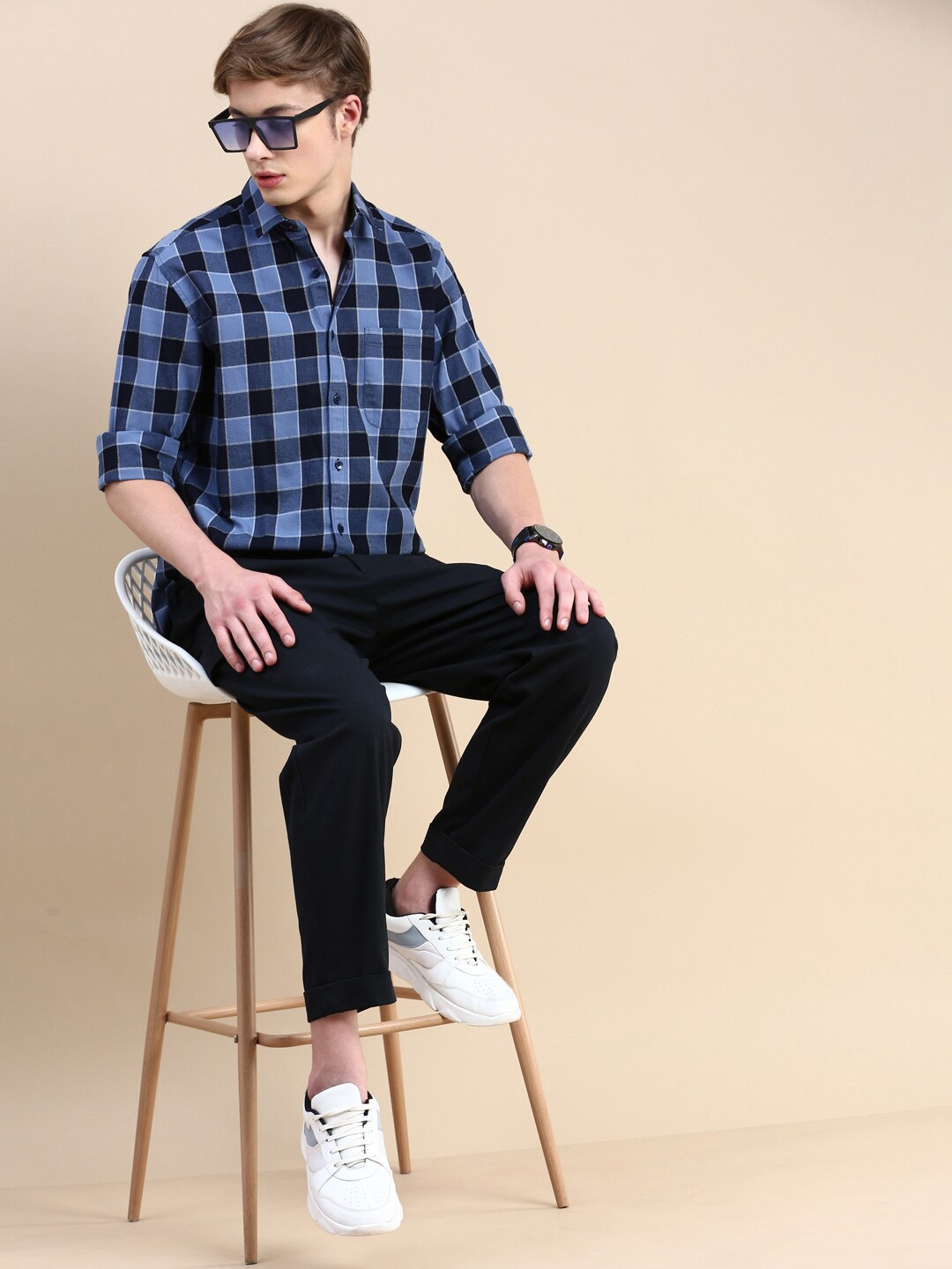 

INVICTUS Slim Fit Buffalo Checked Cotton Casual Shirt, Blue