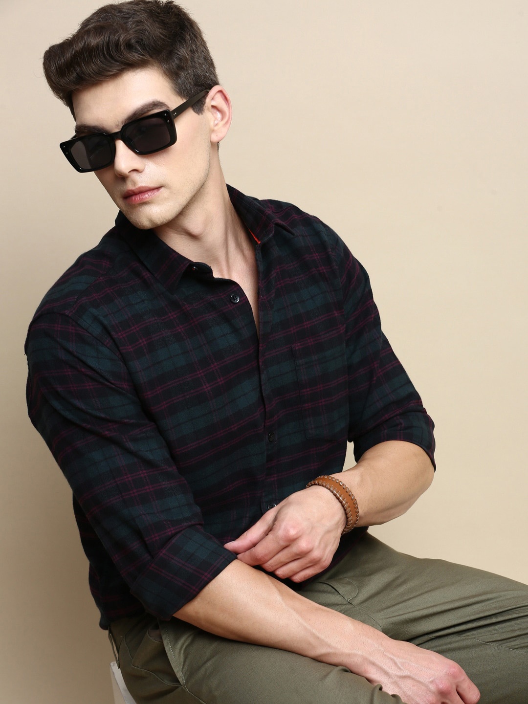 

INVICTUS Sport Slim Fit Tartan Checked Cotton Casual Shirt, Teal