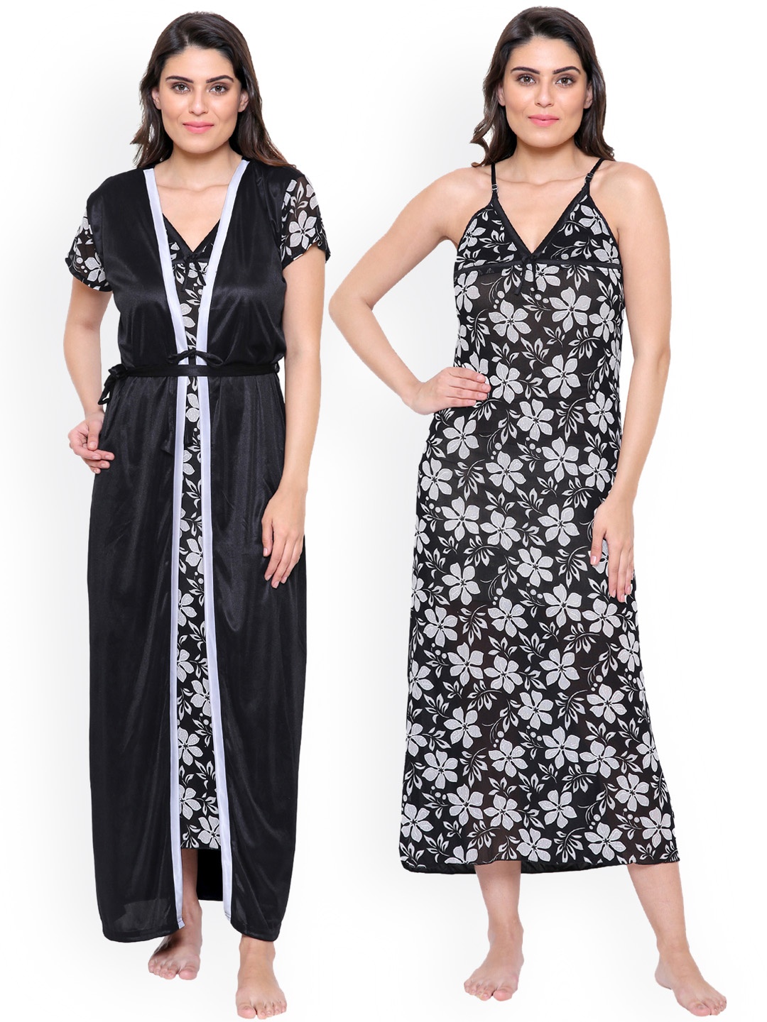 

Secret Wish Black & White Solid Nightdress