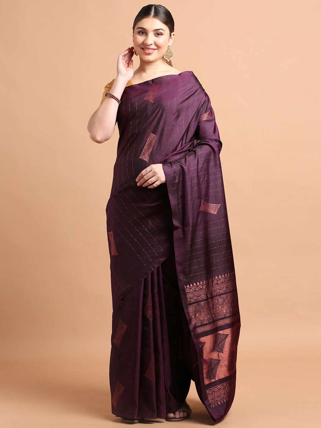 

Kalyan Silks Ethnic Motifs Woven Design Zari Pure Silk Kanjeevaram Saree, Purple
