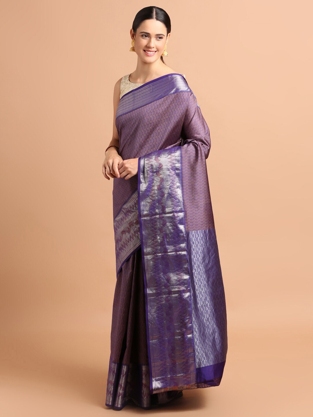 

Kalyan Silks Woven Design Zari Pure Silk Kanjeevaram Saree, Blue