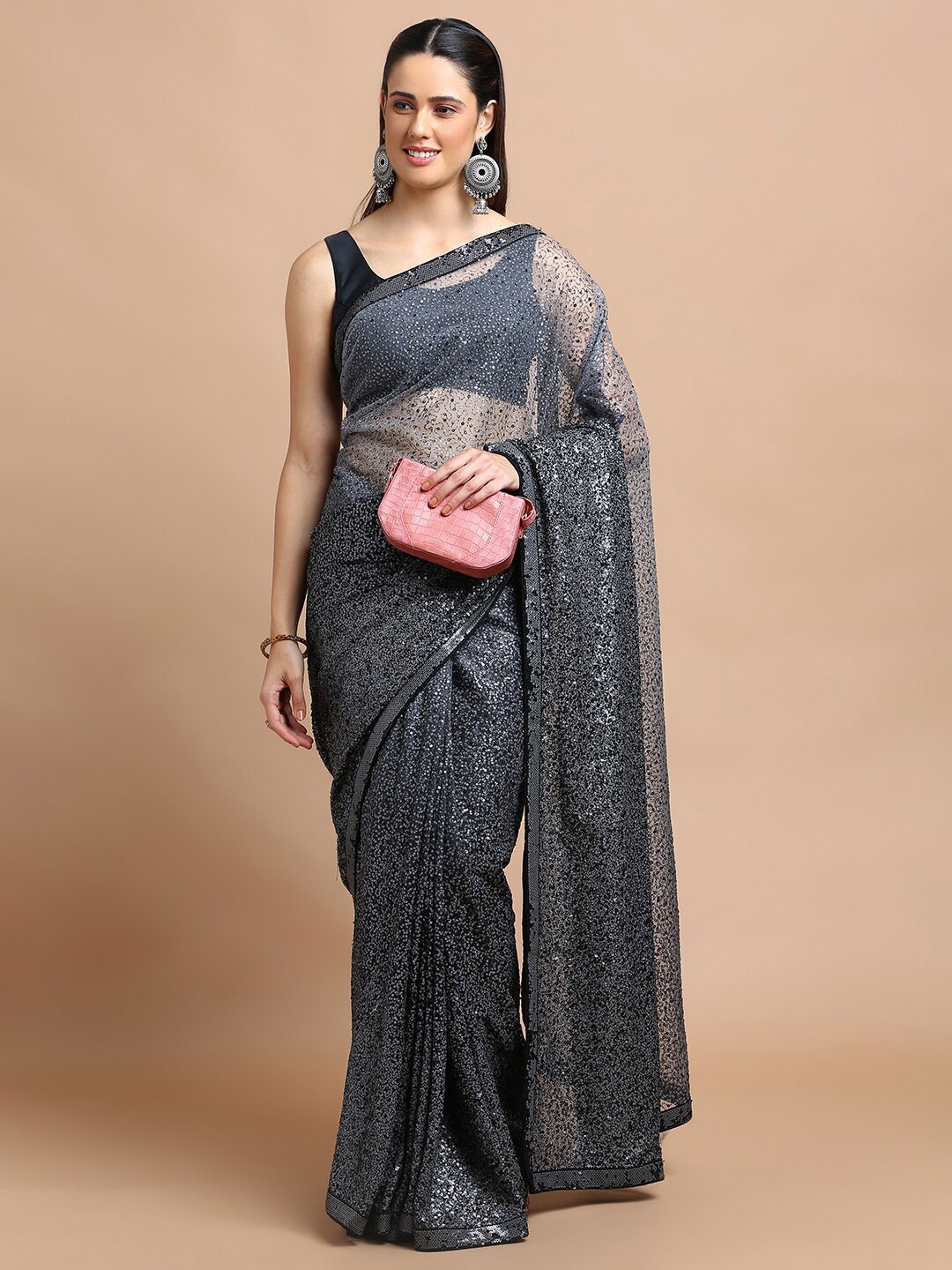 

Kalyan Silks Embellished Sequinned Saree, Black