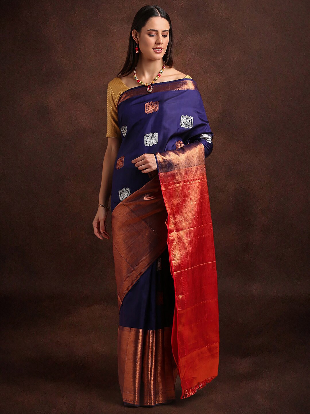 

Kalyan Silks Woven Design Zari Pure Silk Kanjeevaram Saree, Blue