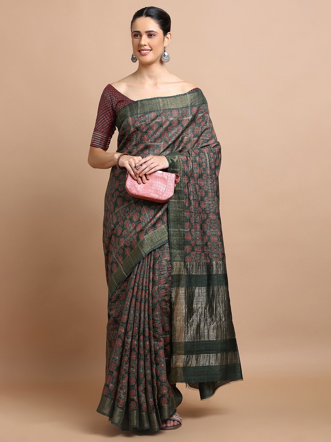 

Kalyan Silks Ethnic Motifs Zari Pure Silk Saree, Green