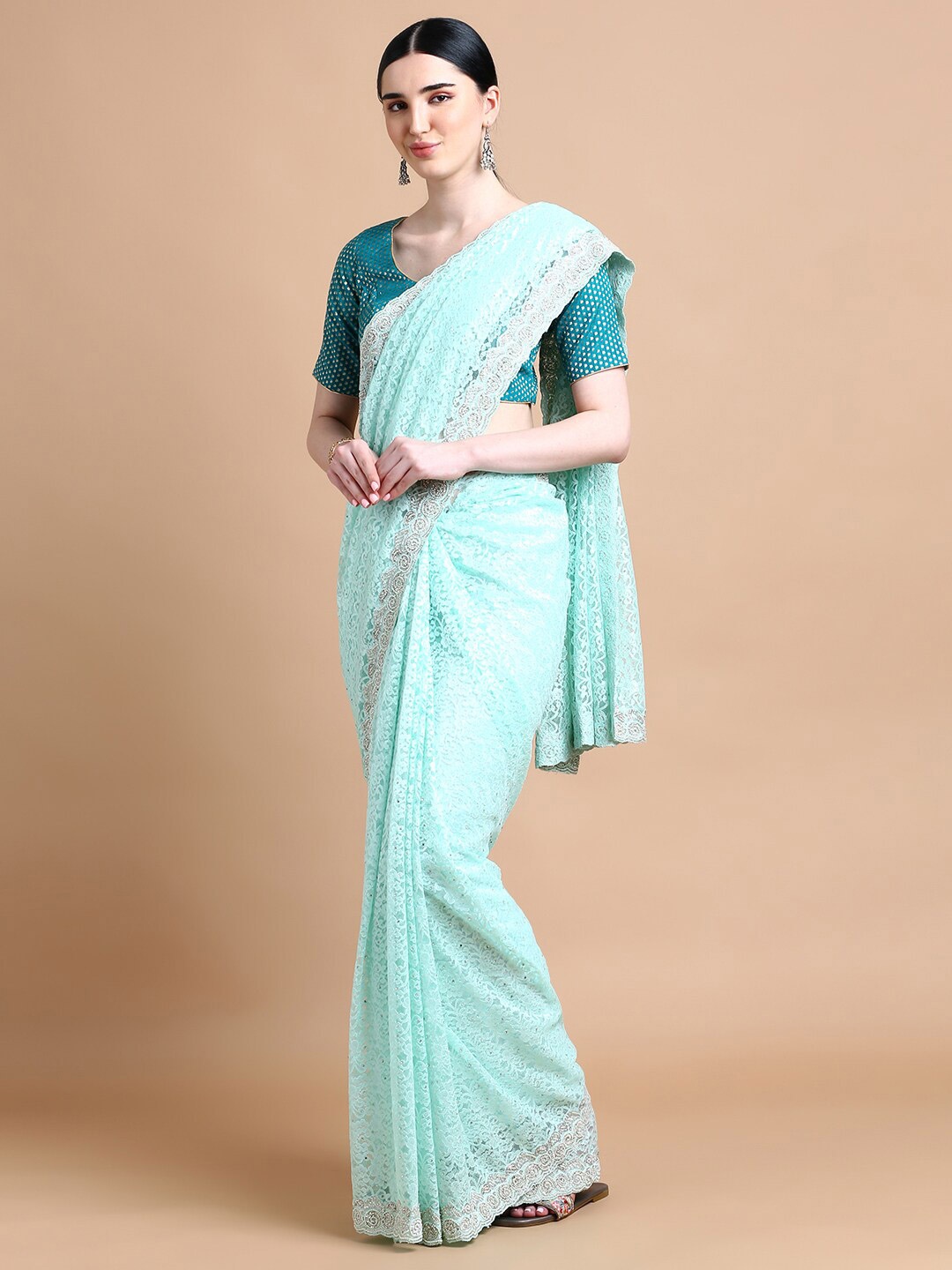 

Kalyan Silks Floral Embroidered Saree, Green