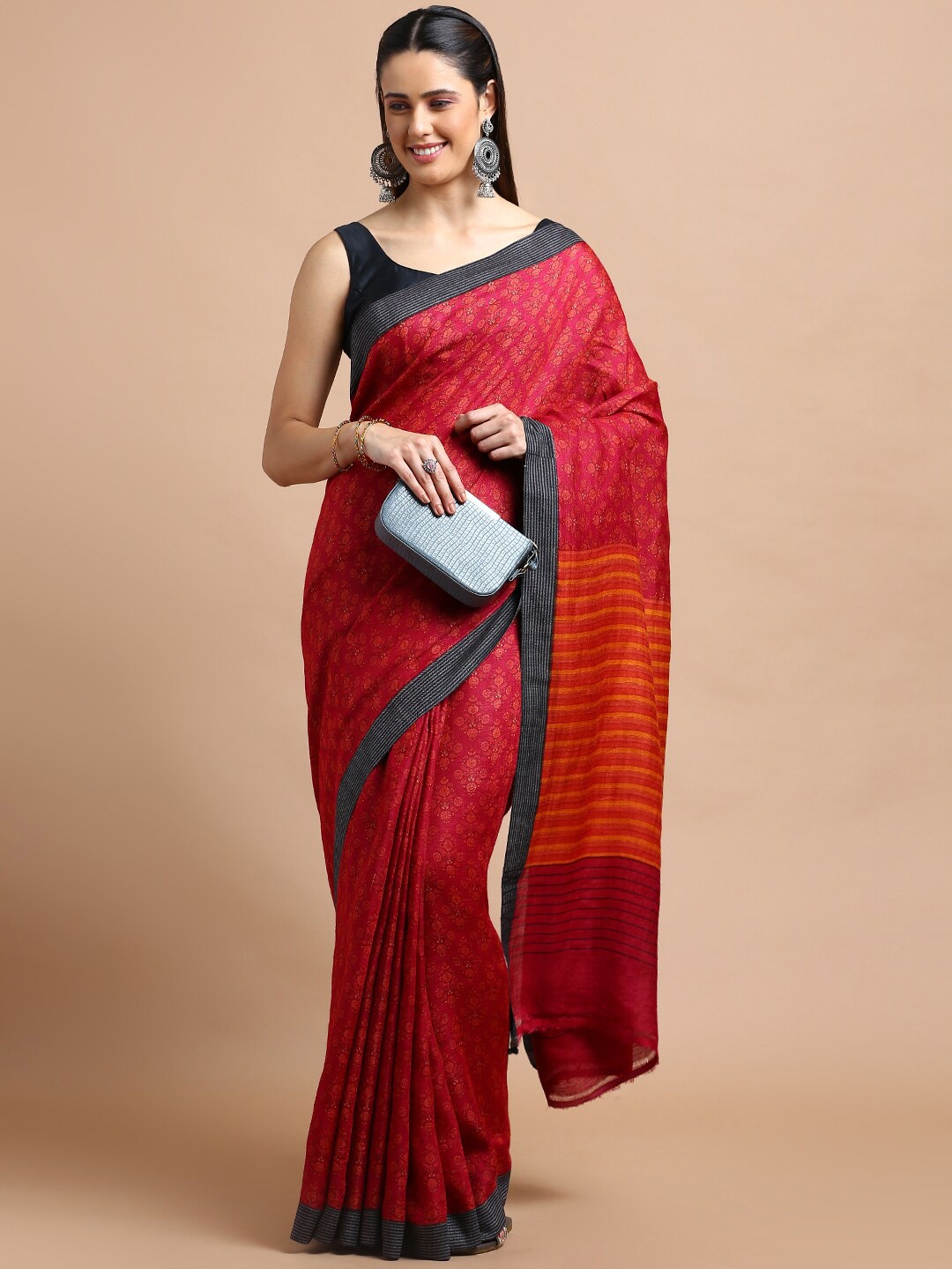 

Kalyan Silks Floral Printed Pure Silk Saree, Red