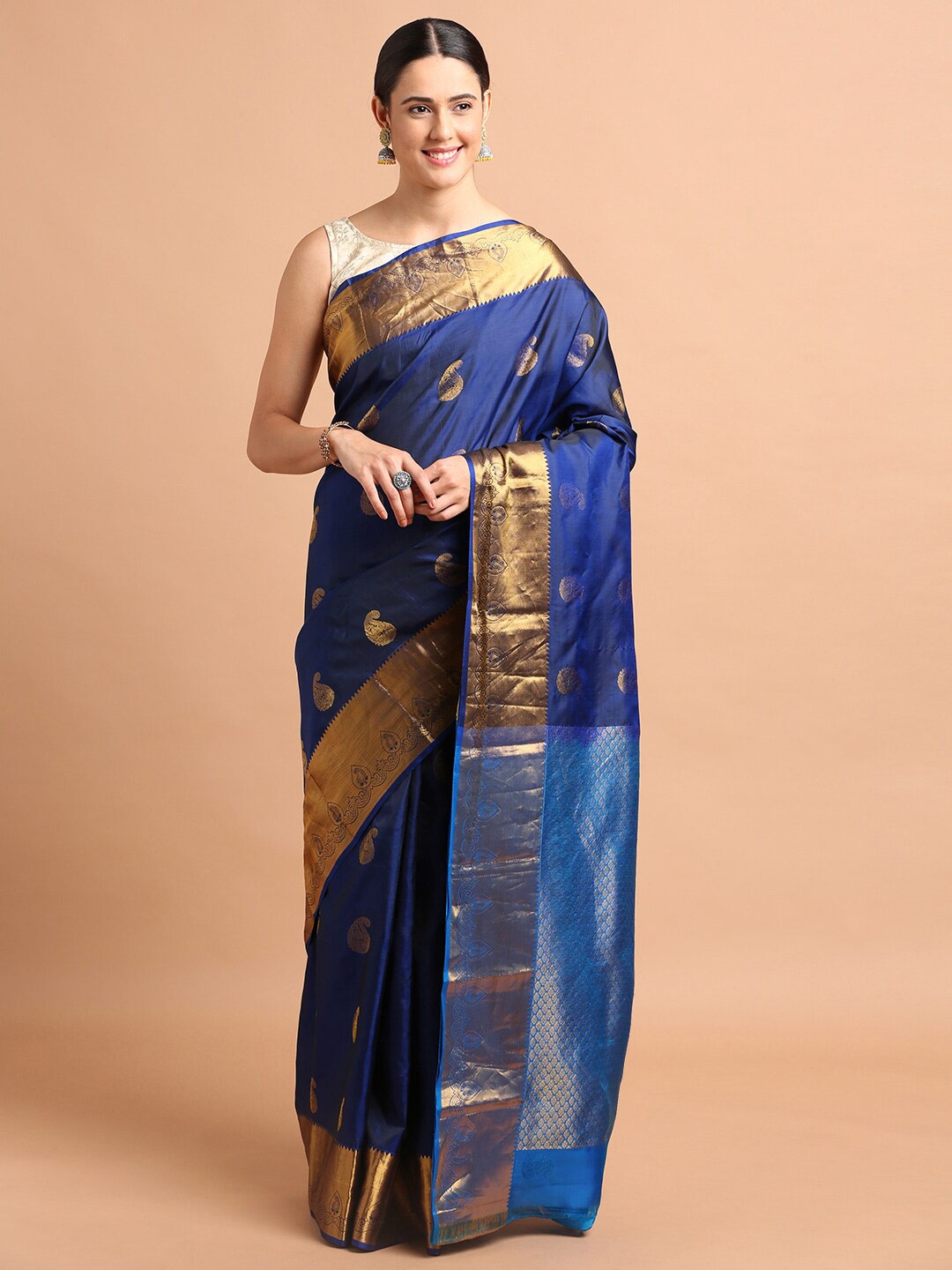 

Kalyan Silks Paisley Woven Design Zari Pure Silk Saree, Blue