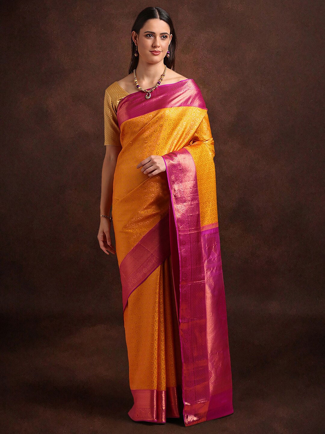 

Kalyan Silks Floral Woven Design Zari Pure Silk Kanjeevaram Saree, Yellow