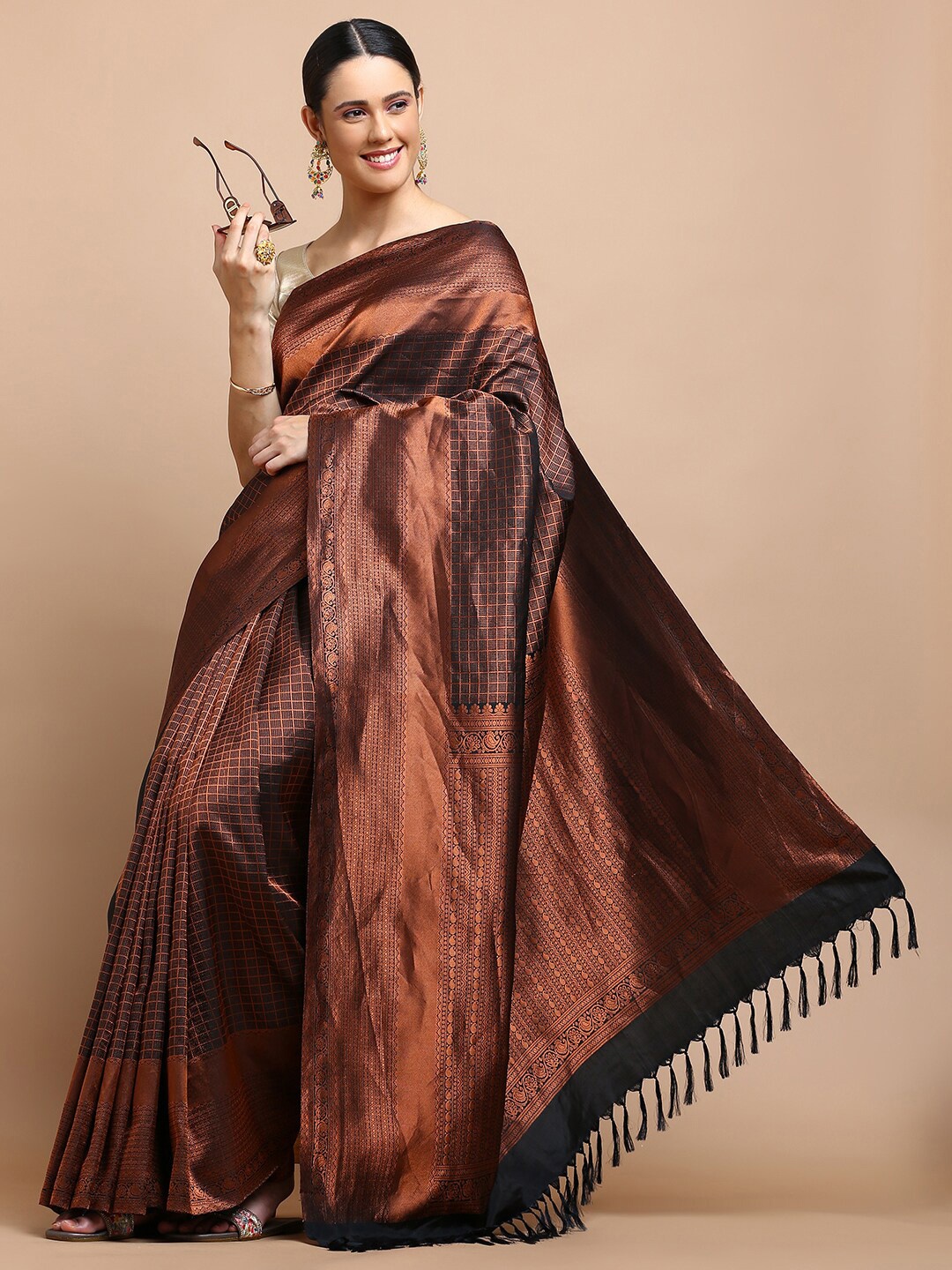 

Kalyan Silks Woven Design Zari Pure Silk Kanjeevaram Saree, Black