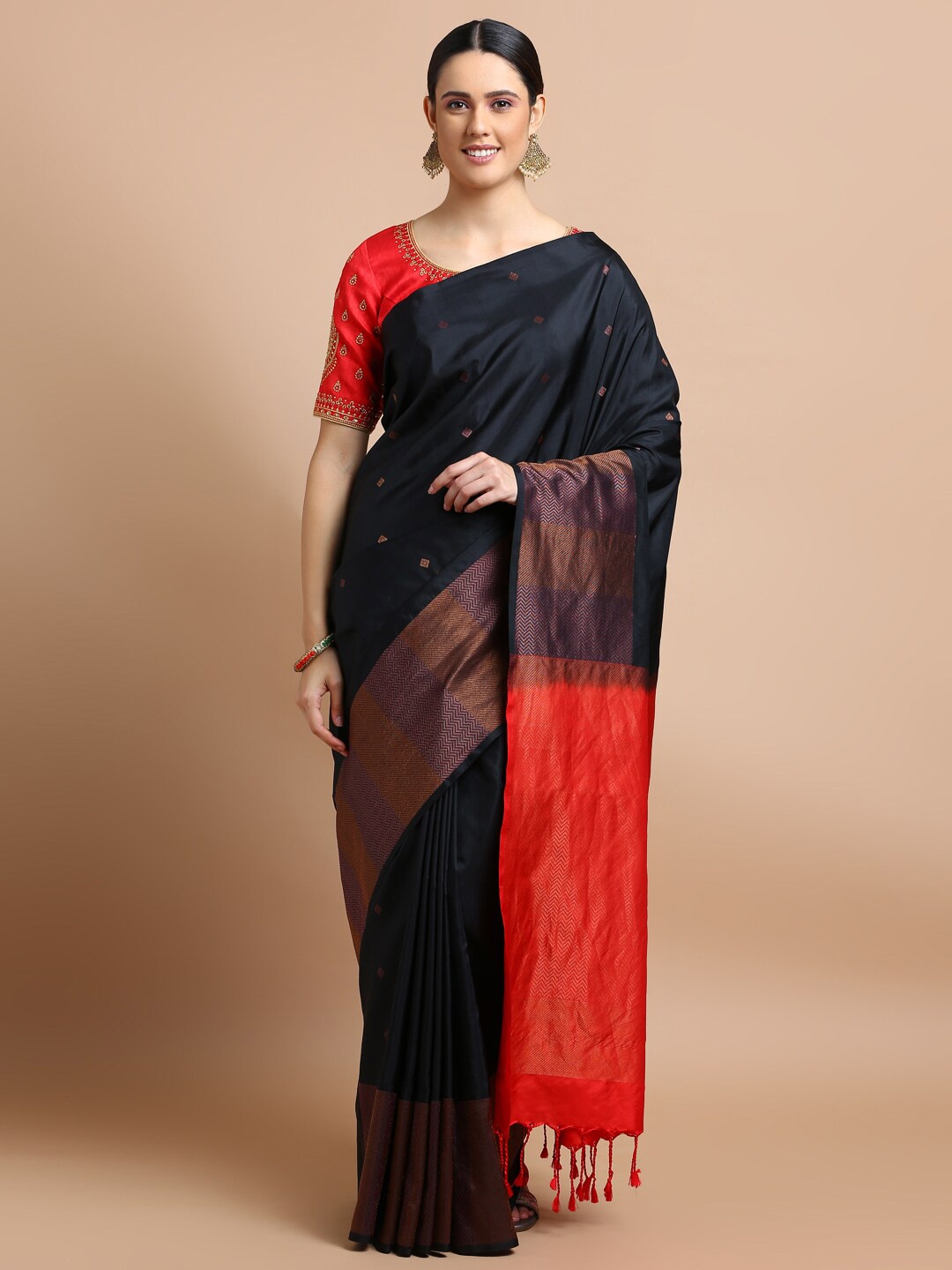 

Kalyan Silks Woven Design Zari Pure Silk Kanjeevaram Saree, Black