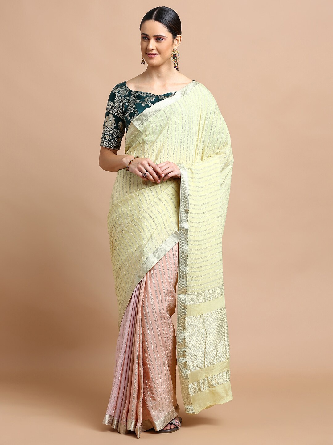 

Kalyan Silks Ethnic Motifs Woven Design Zari Pure Chiffon Saree, Yellow
