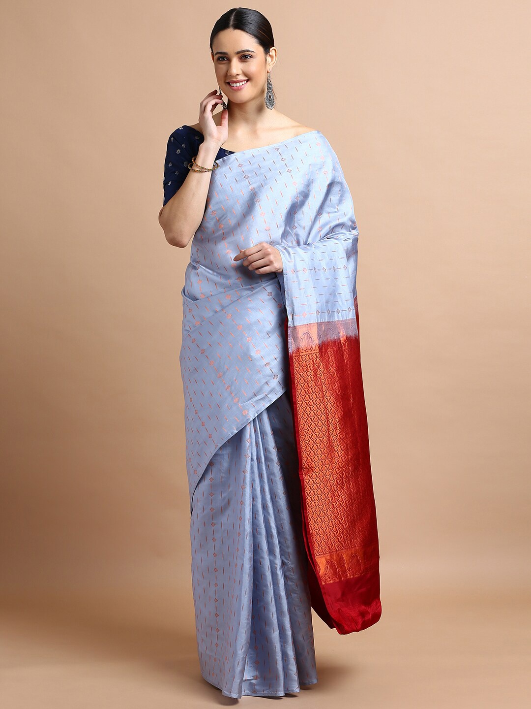 

Kalyan Silks Ethnic Motif Woven Design Zari Pure Silk Kanjeevaram Saree, Grey