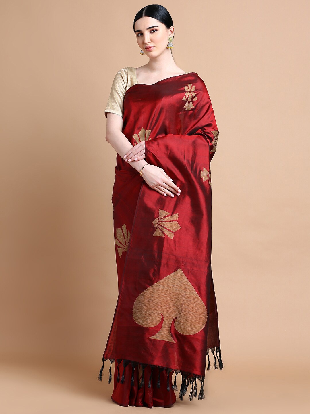 

Kalyan Silks Woven Design Zari Pure Silk Kanjeevaram Saree, Maroon