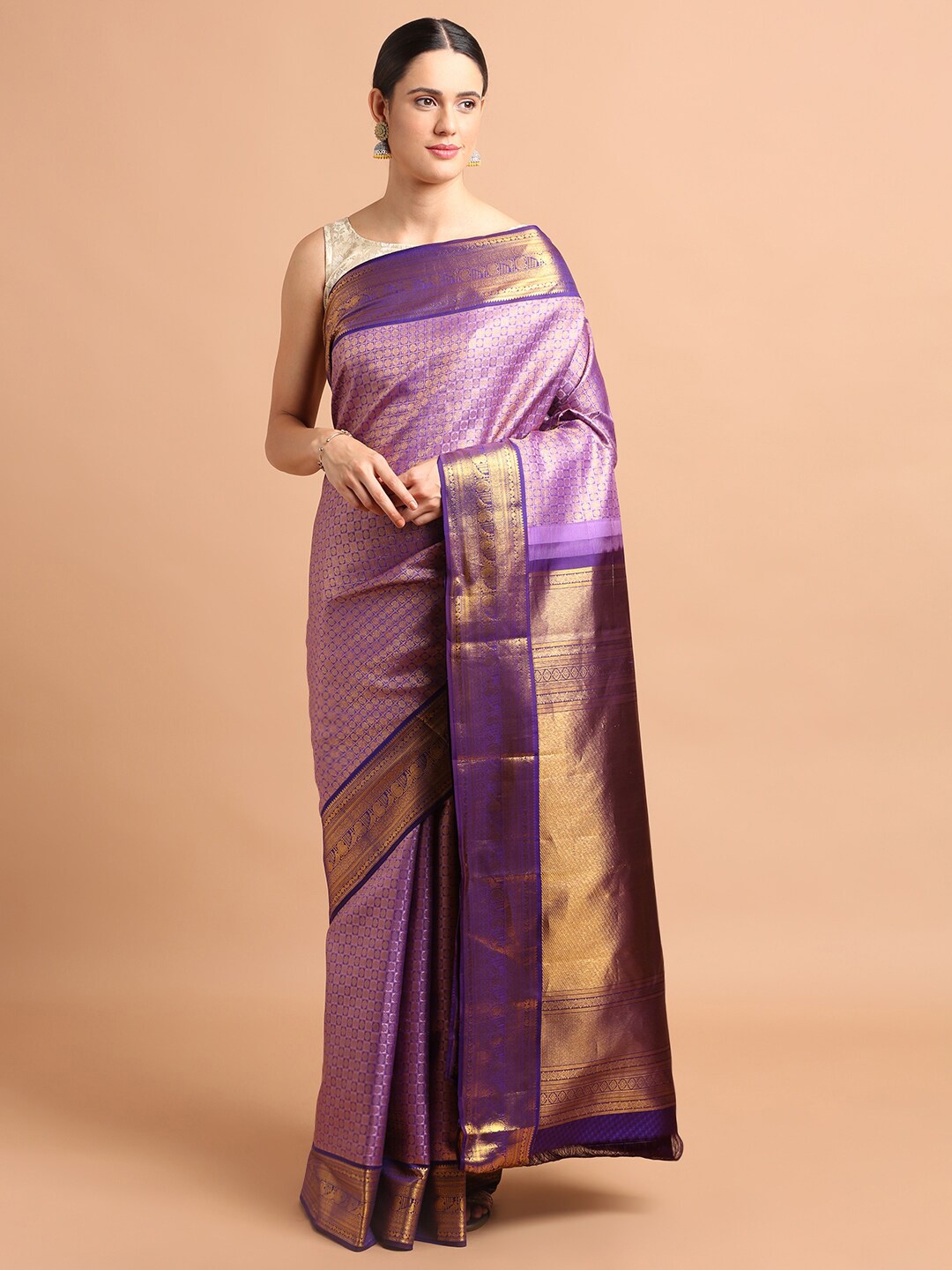 

Kalyan Silks Woven Design Zari Pure Silk Kanjeevaram Saree, Lavender