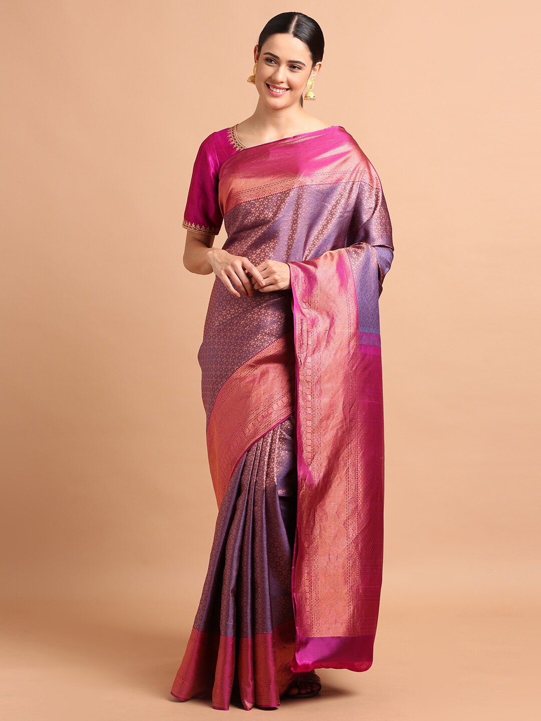 

Kalyan Silks Woven Design Zari Pure Silk Kanjeevaram Saree, Lavender