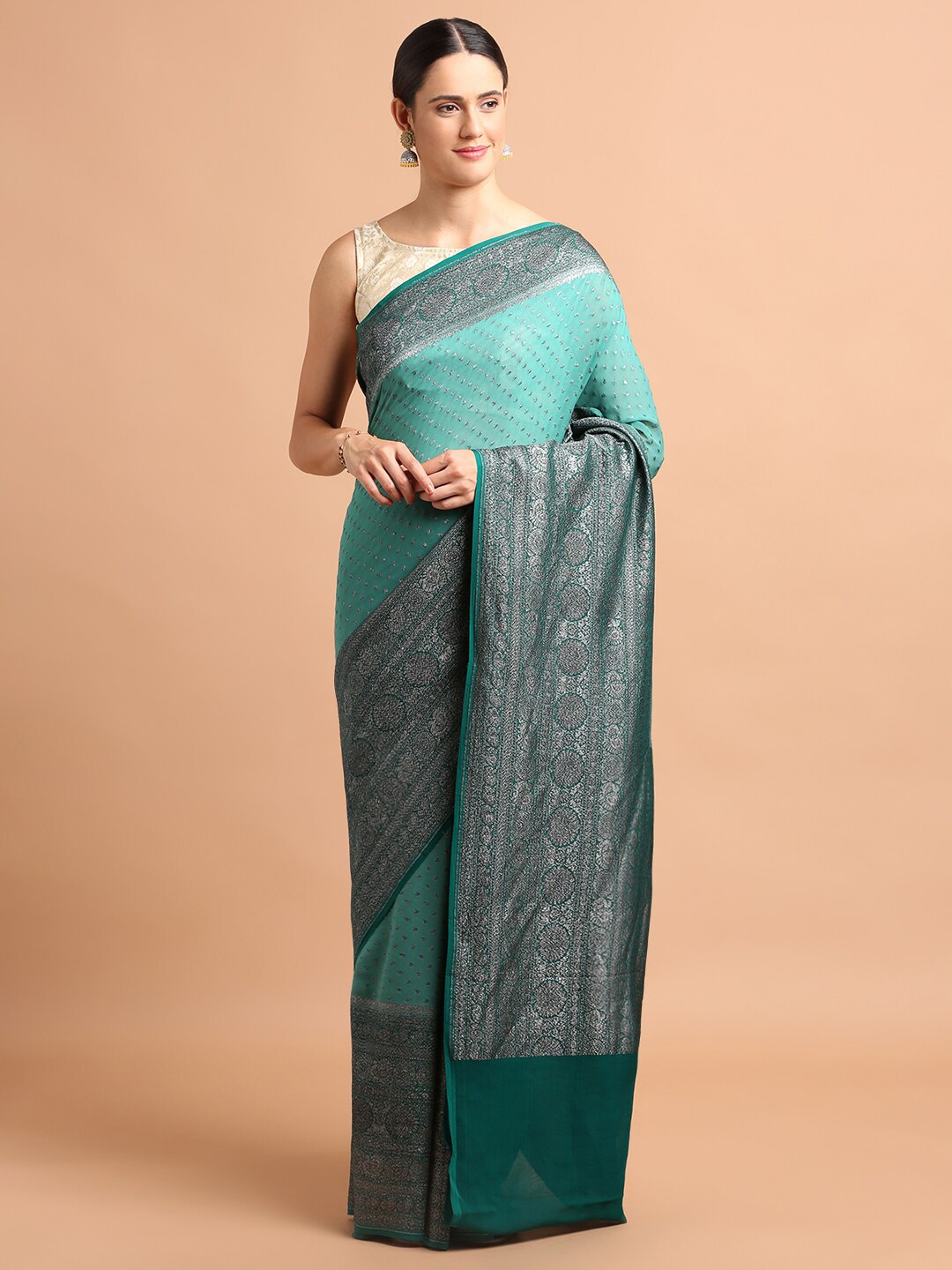 

Kalyan Silks Woven Design Zari Pure Georgette Saree, Green
