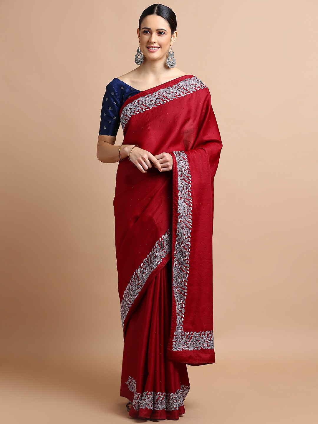 

Kalyan Silks Embellished Beads and Stones Saree, Maroon
