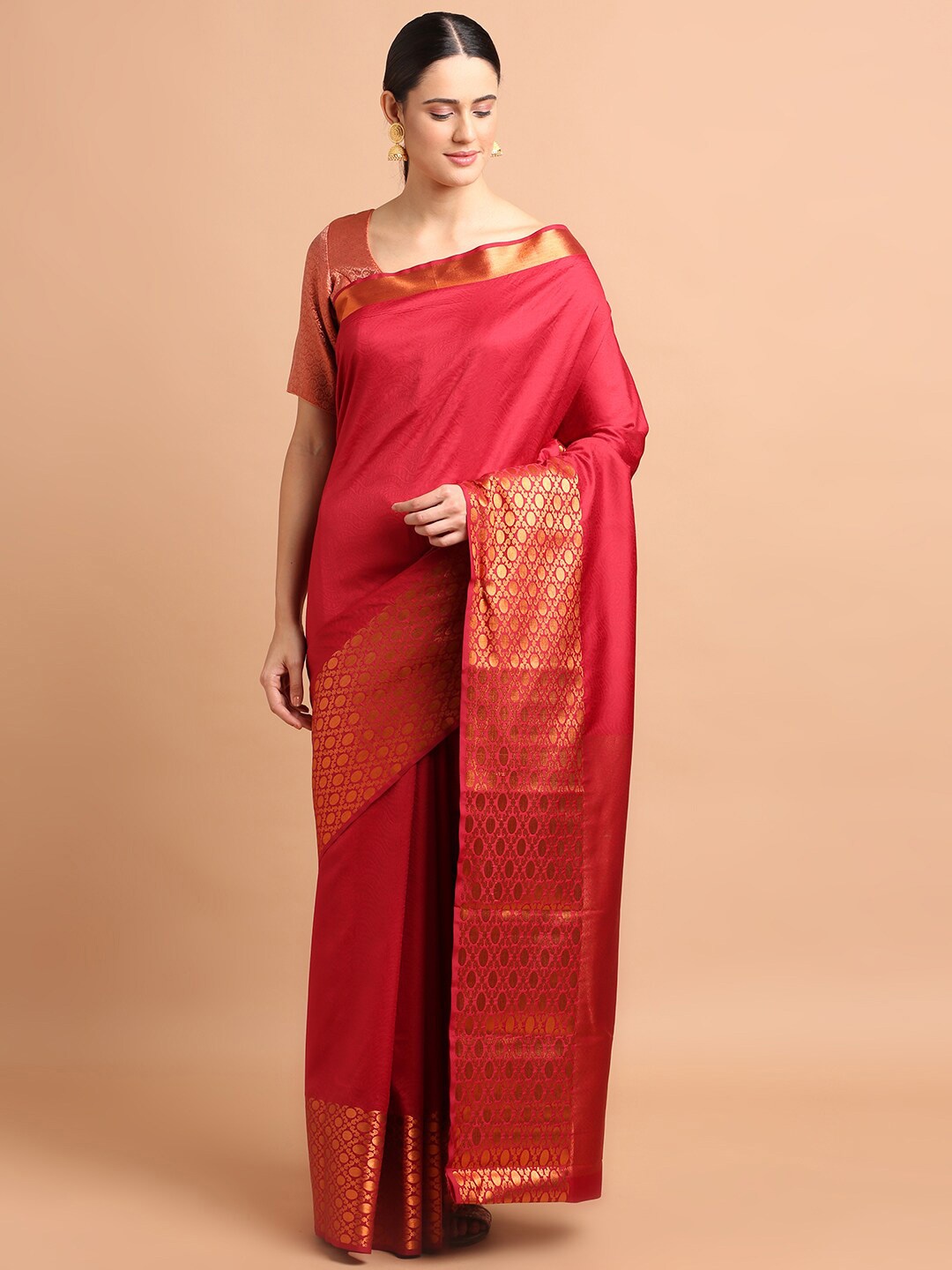 

Kalyan Silks Ethnic Motifs Woven Design Zari Pure Silk Kanjeevaram Saree, Maroon