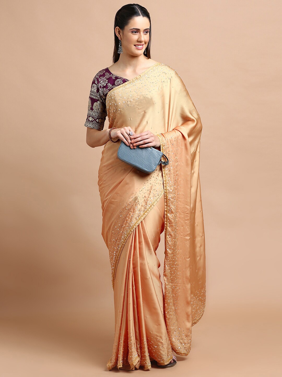 

Kalyan Silks Embellished Beads and Stones Saree, Gold