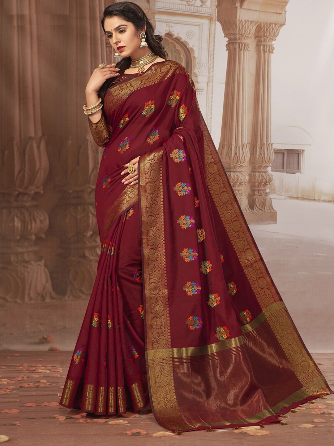 

Satrani Ethnic Motifs Woven Design Zari Saree, Maroon