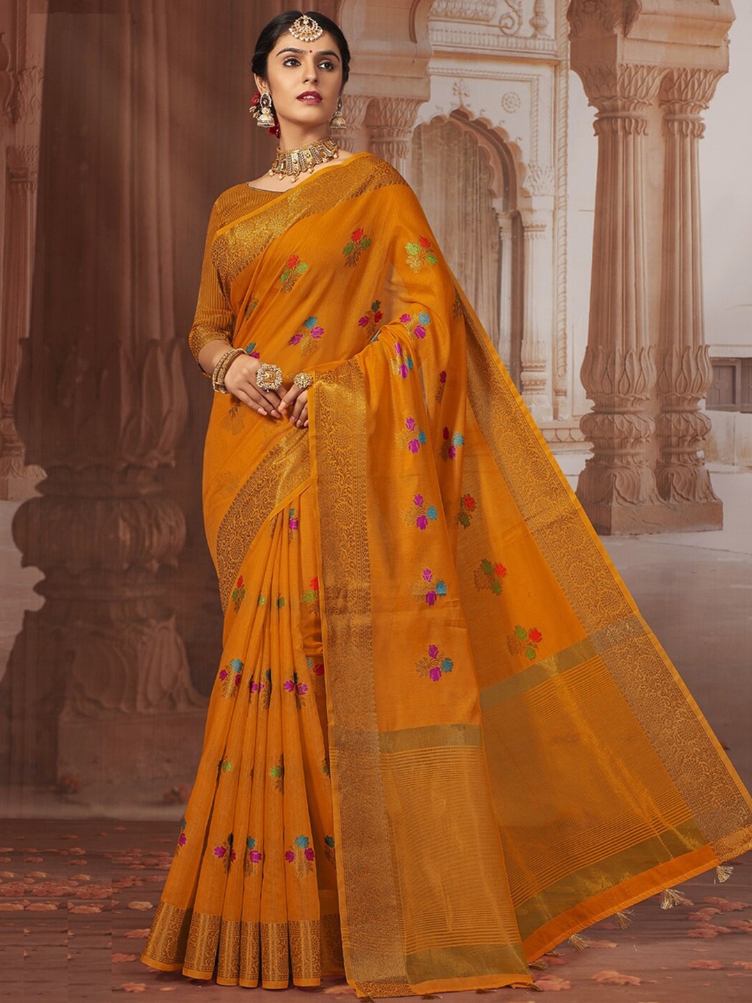 

Satrani Ethnic Motifs Woven Design Zari Saree, Yellow