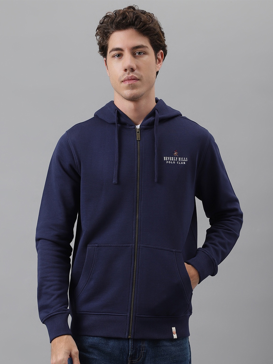 

Beverly Hills Polo Club Hooded Cotton Front Open Sweatshirt, Navy blue