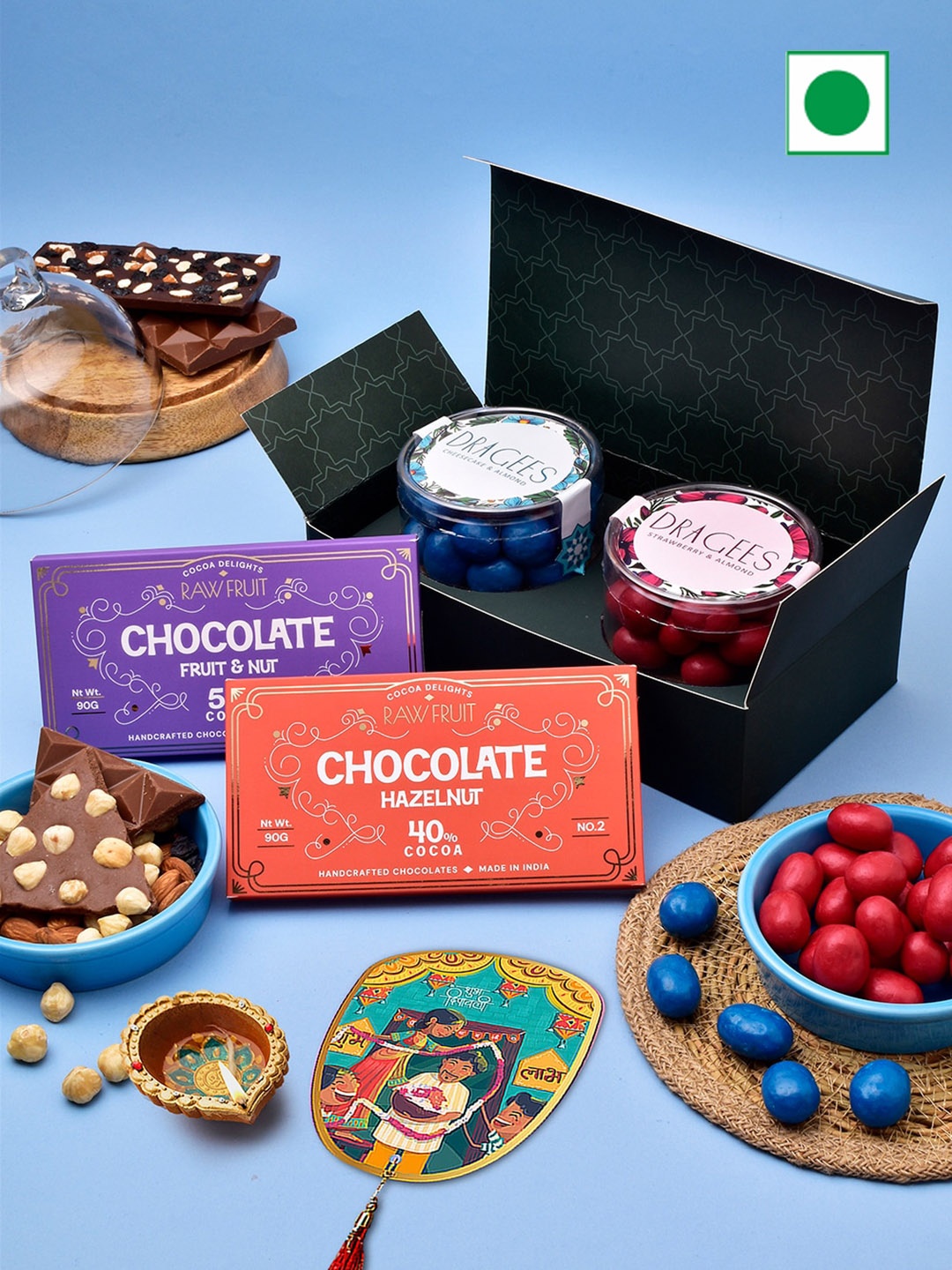 

RawFruit Diwali Gift Dragees and Chocolate Bar, Purple