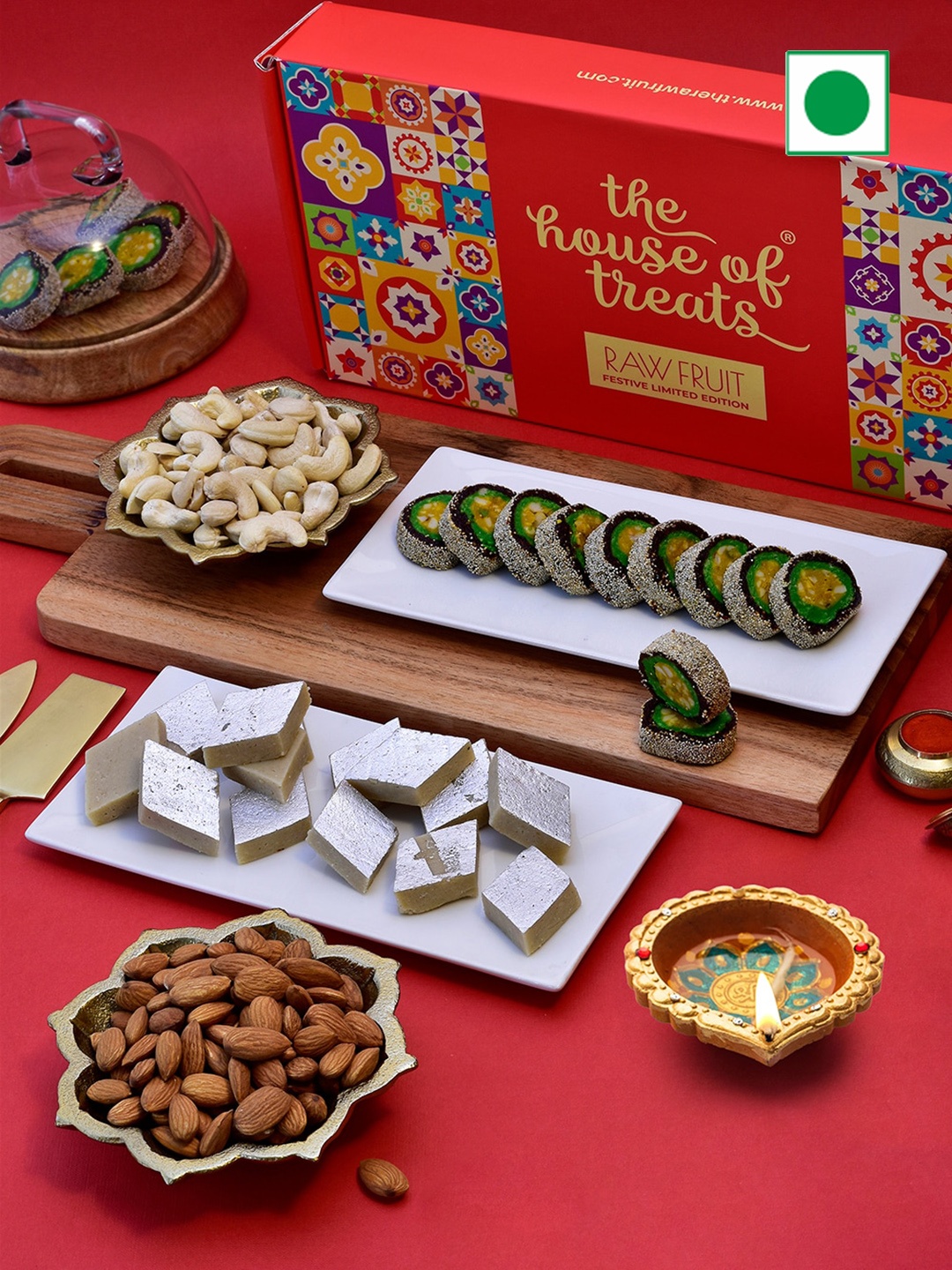 

RawFruit Sweets and Dryfruits Diwali Gift Set, Red