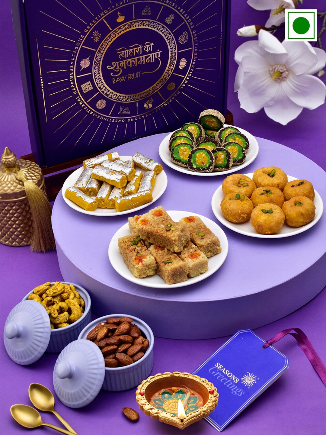 

RawFruit Diwali Gift Roasted Dryfruits Sweets, Purple