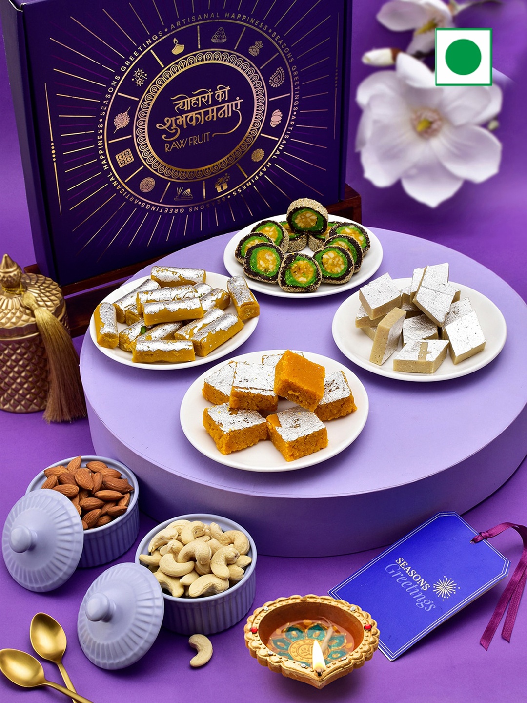 

RawFruit Diwali Assorted Dryfruits and Sweets Gifts Set, Purple