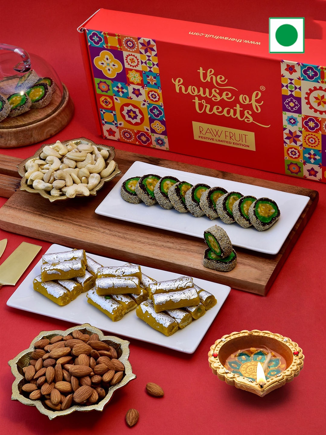 

RawFruit Sweets and Dryfruits Diwali Gifts Set, Red