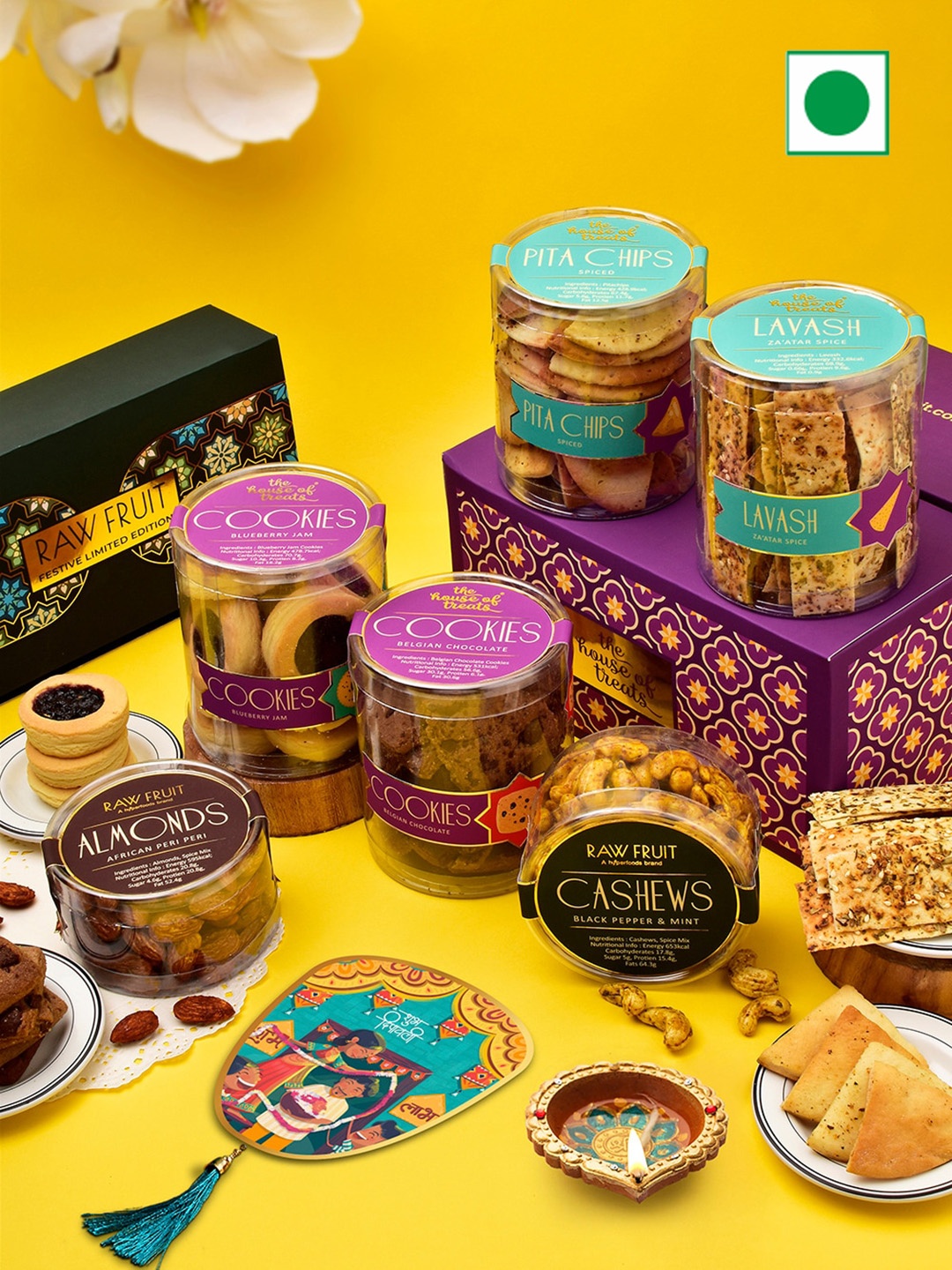 

RawFruit Dryfruits Cookies and Snacks Diwali Gifts Set, Purple