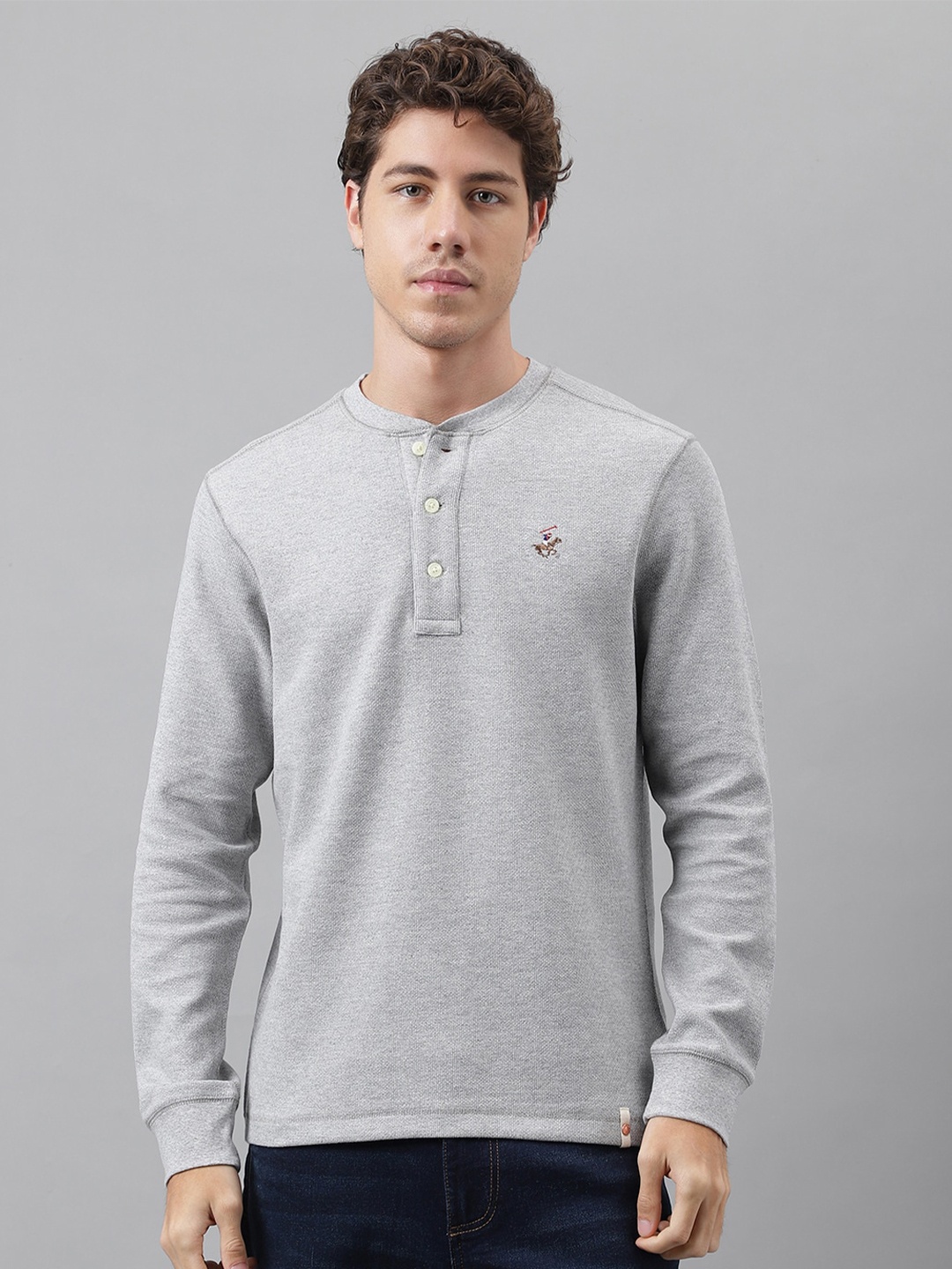 

Beverly Hills Polo Club Henley Neck Pure Cotton T-shirt, Grey