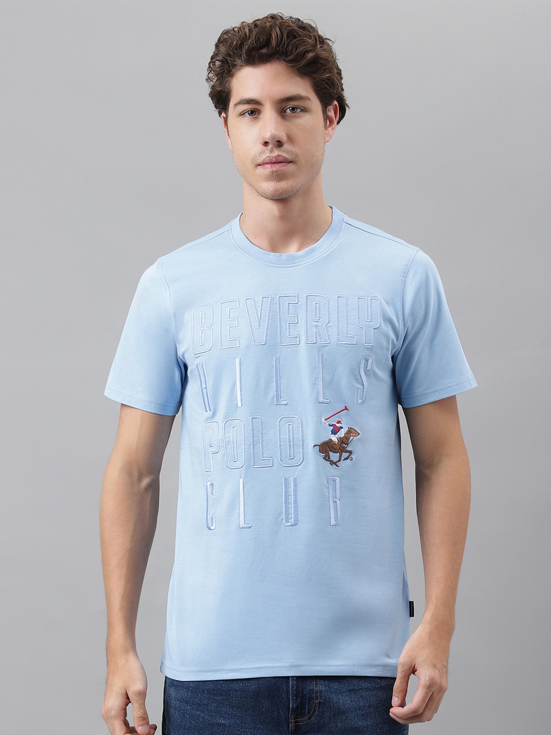 

Beverly Hills Polo Club Typography Printed Pure Cotton T-shirt, Turquoise blue
