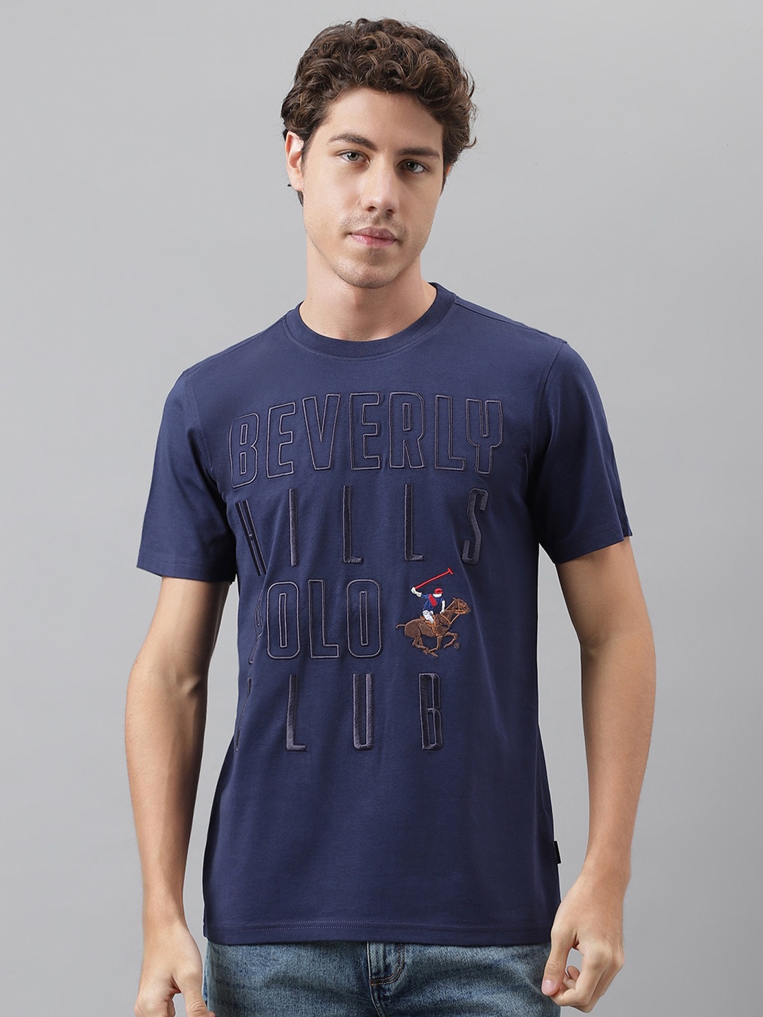 Beverly Hills Polo Club Typography Printed Pure Cotton T-shirt, Navy blue