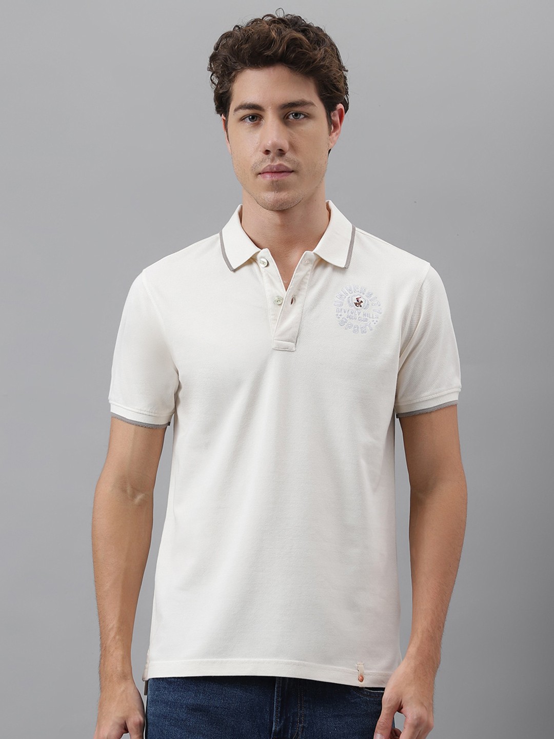 

Beverly Hills Polo Club Polo Collar Pure Cotton T-shirt, Cream