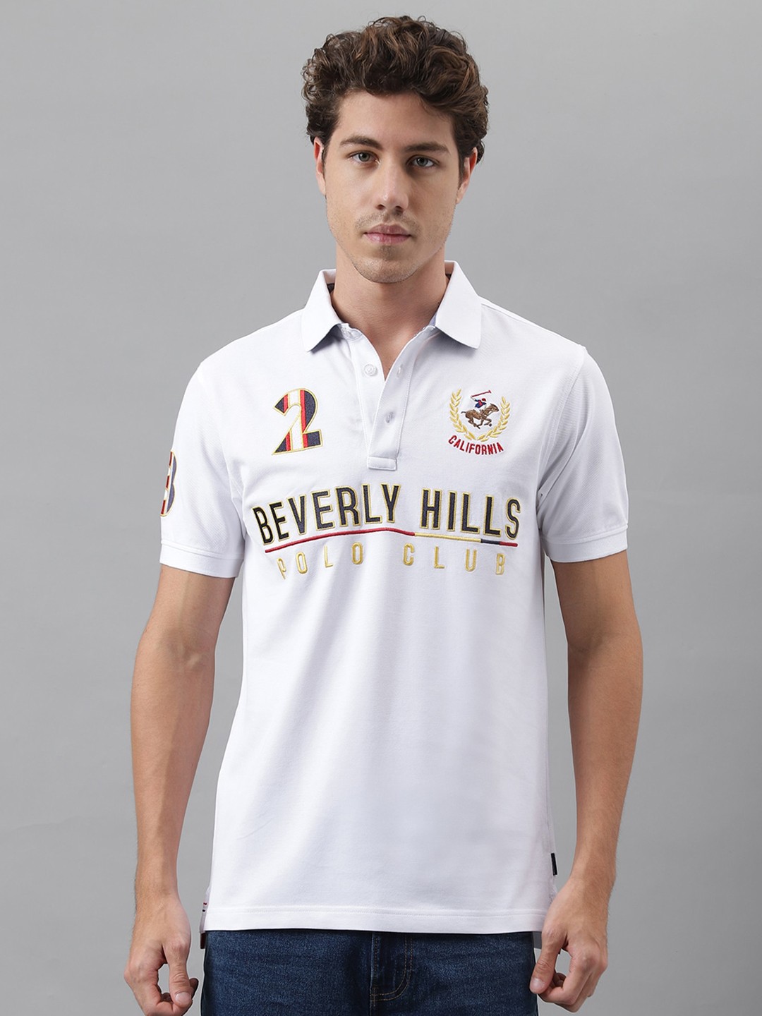 

Beverly Hills Polo Club Typography Polo Collar Pure Cotton T-shirt, White