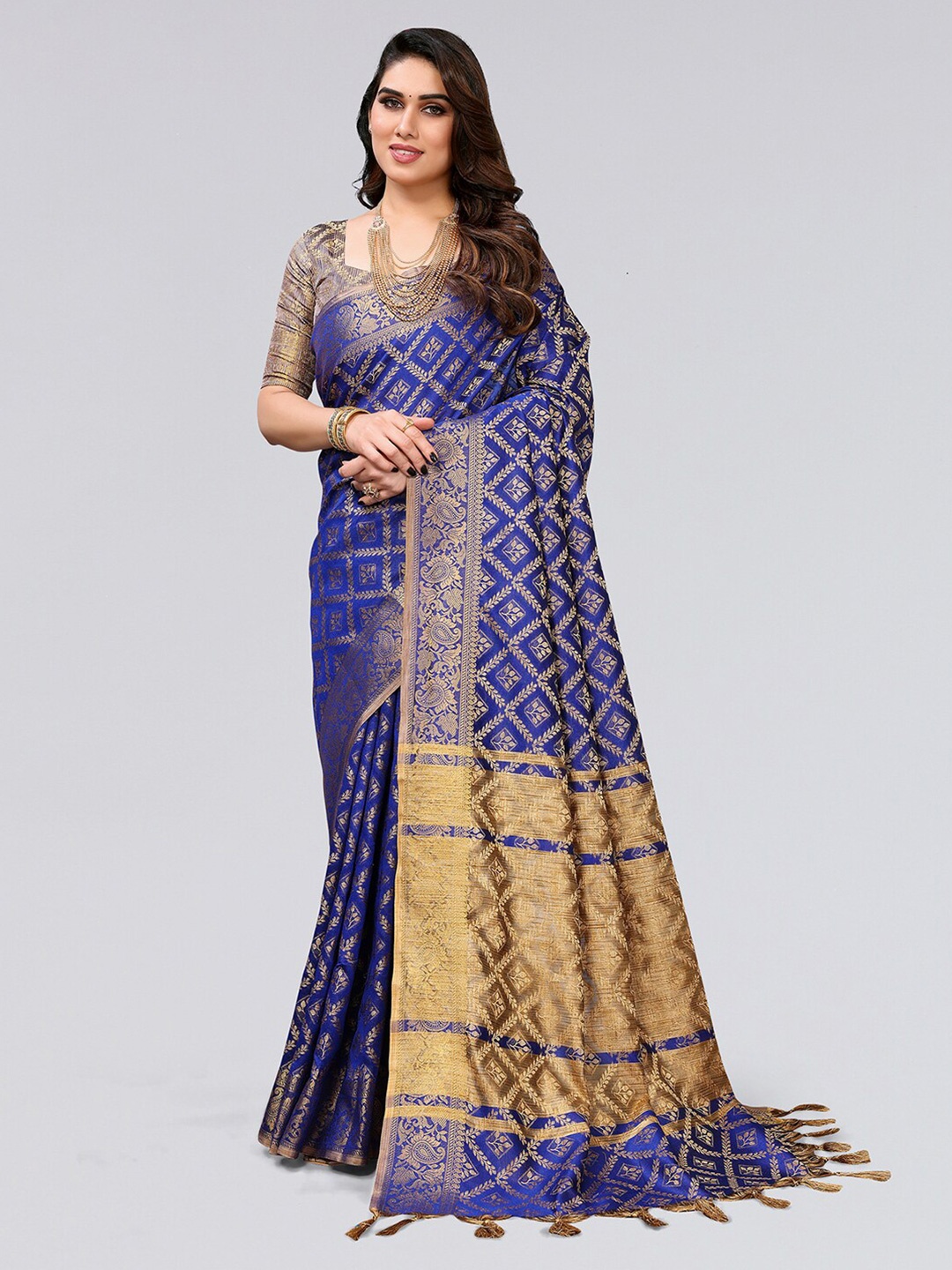 

Mitera Blue & Gold Woven Design Zari Silk Cotton Saree