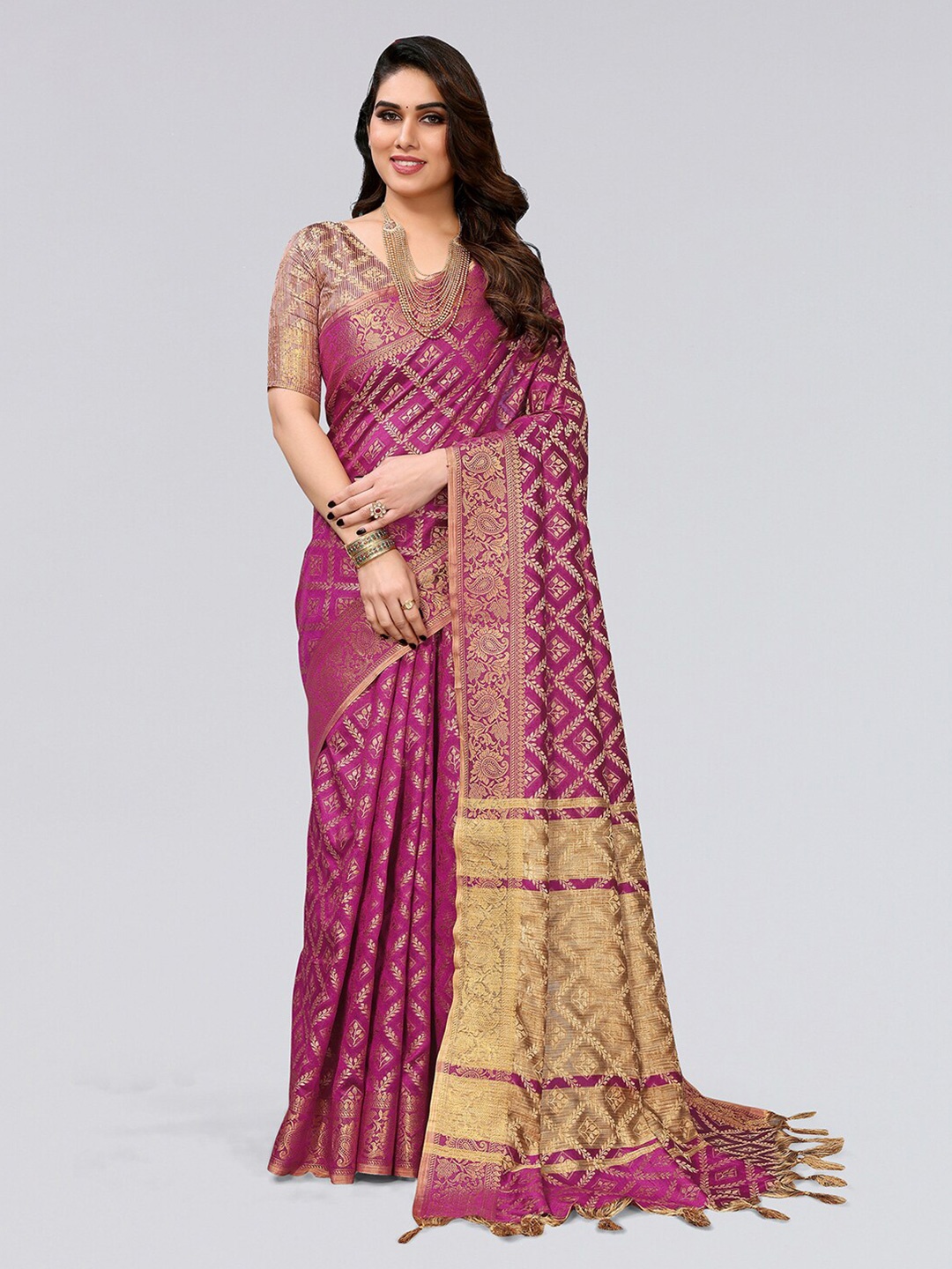 

Mitera Ethnic Motifs Woven Design Zari Silk Cotton Saree, Purple
