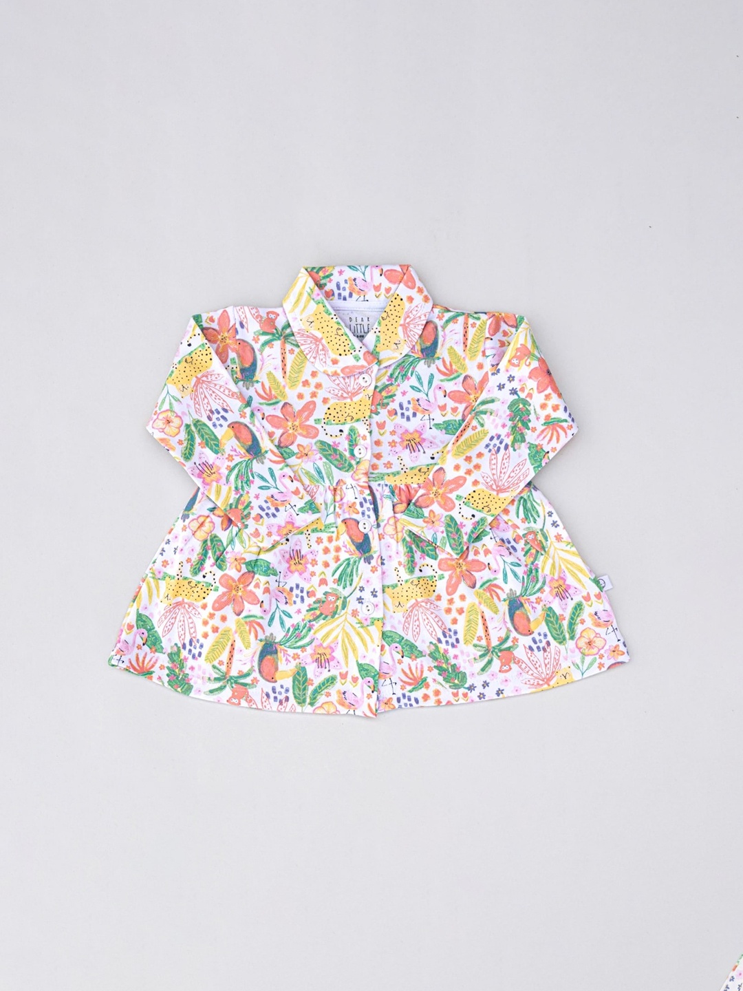 

Dear Little Girls Floral Printed Shirt Collar Cotton Fit & Flare Dress, White
