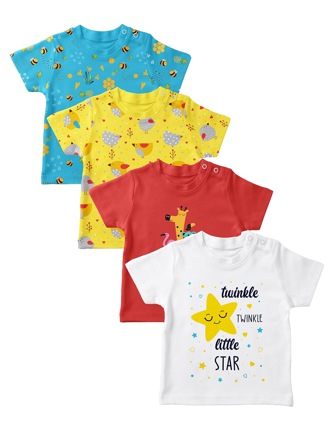 

Mojua Kids Set Of 4 Graphic Printed Bio Finish Cotton T-shirt, Red