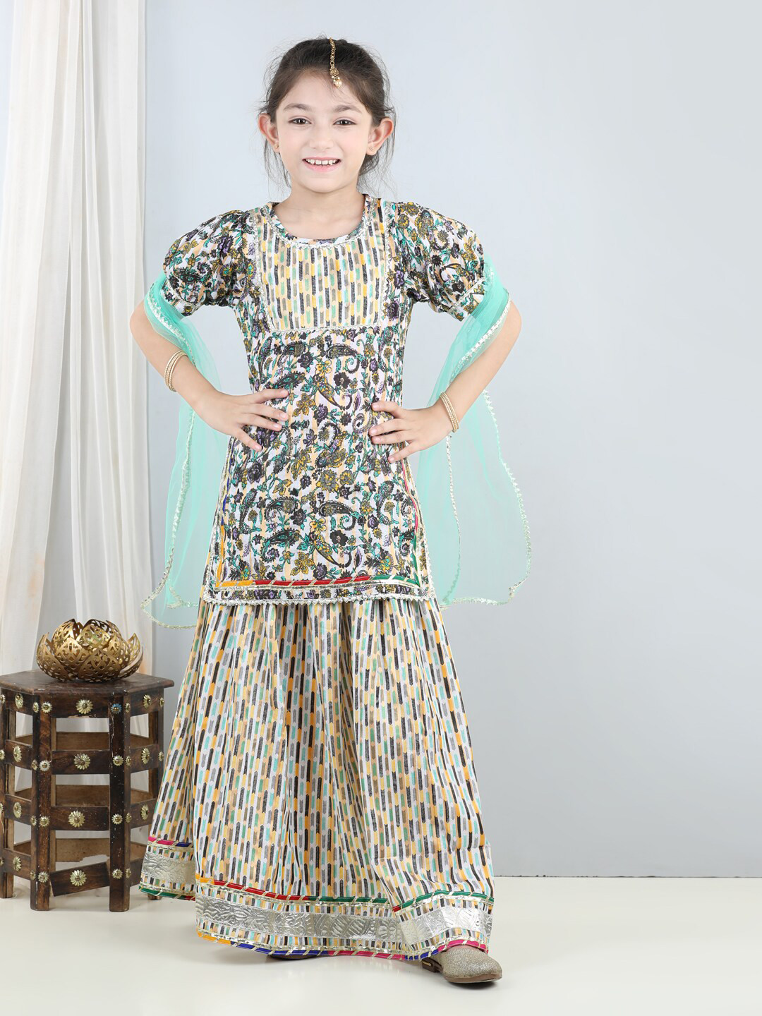 

Cutiekins Girls Printed Ready to Wear Lehenga & Blouse With Dupatta, Green