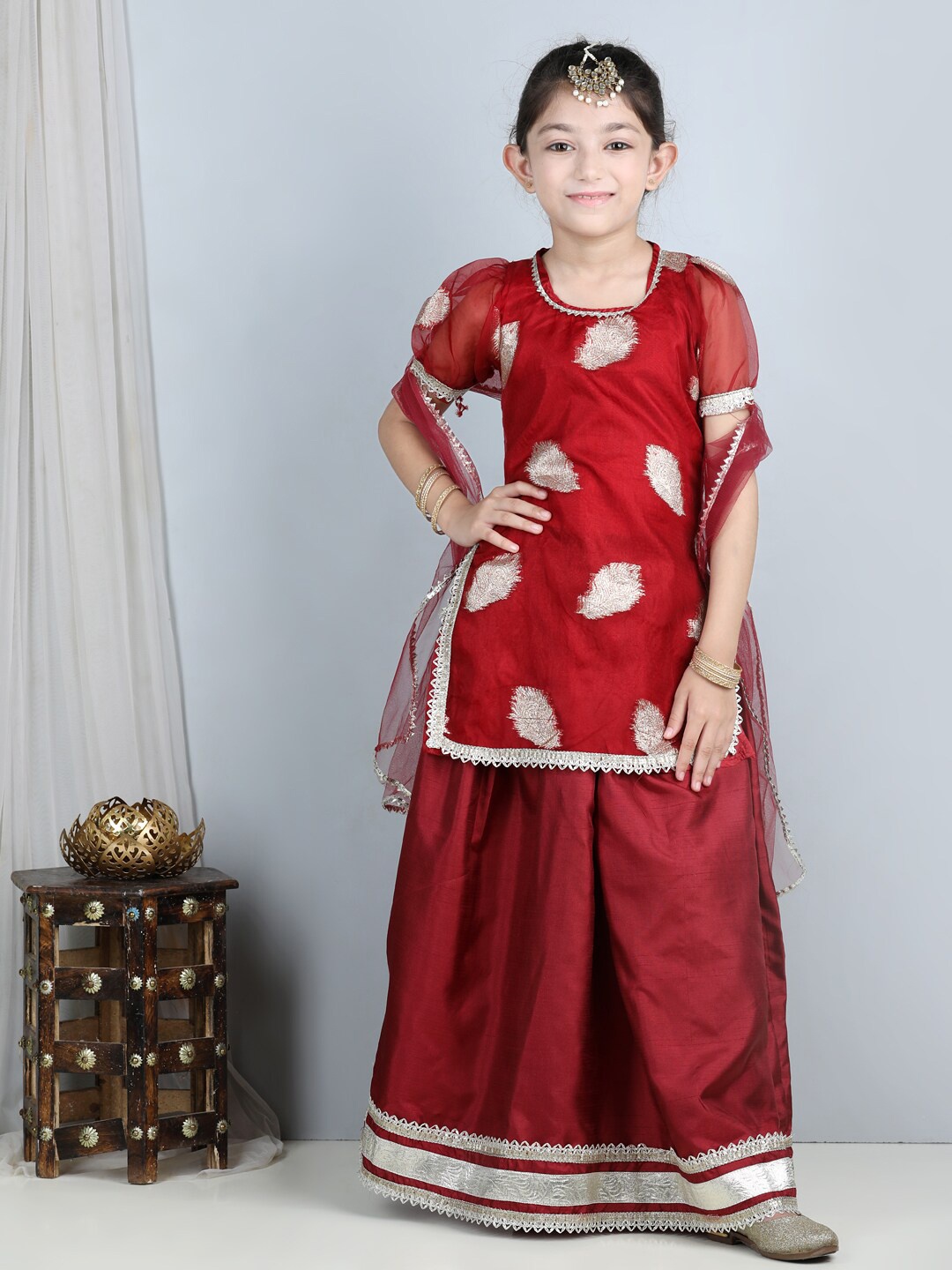 

Cutiekins Girls Embroidered Ready to Wear Lehenga & Blouse With Dupatta, Maroon